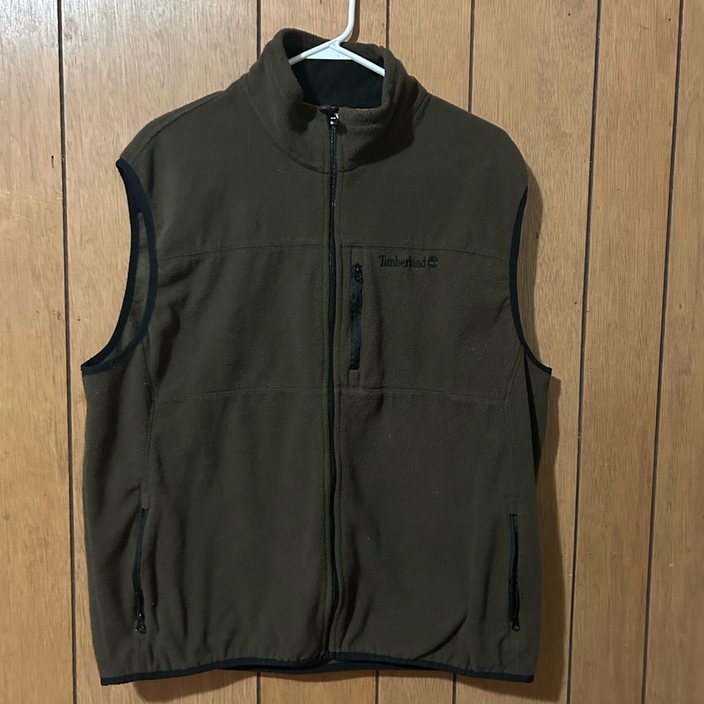 Timberland Men Size XL Brown Sleeveless Fleece Full Zip Vest